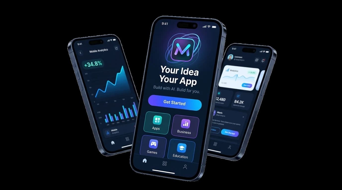Illustrative mobile app interfaces on three phones